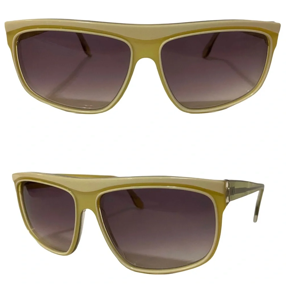 1980’s‎ Yellow & White Angular Oversized Sunglasses, Deadstock